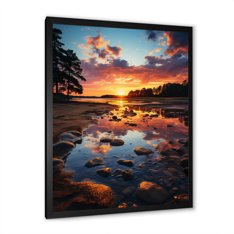 Sunset in New Jersey Landscape, reproduction d'art sur toile, H 44 po x l 34 po x P 1,5 po, Cadre photo noir