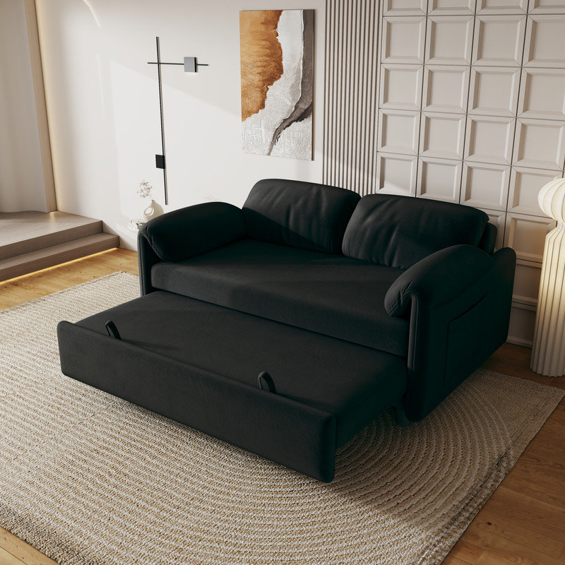 Canapé-lit convertible en velours avec rangement , Black