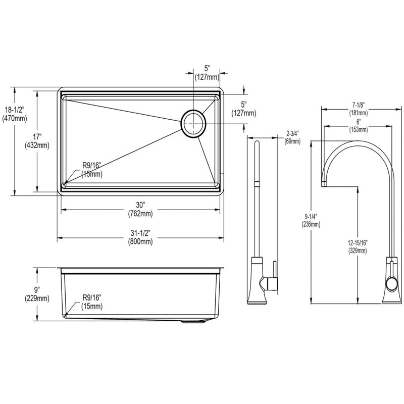 31.5 L x 18.5 W Undermount Kitchen Sink with Faucet
