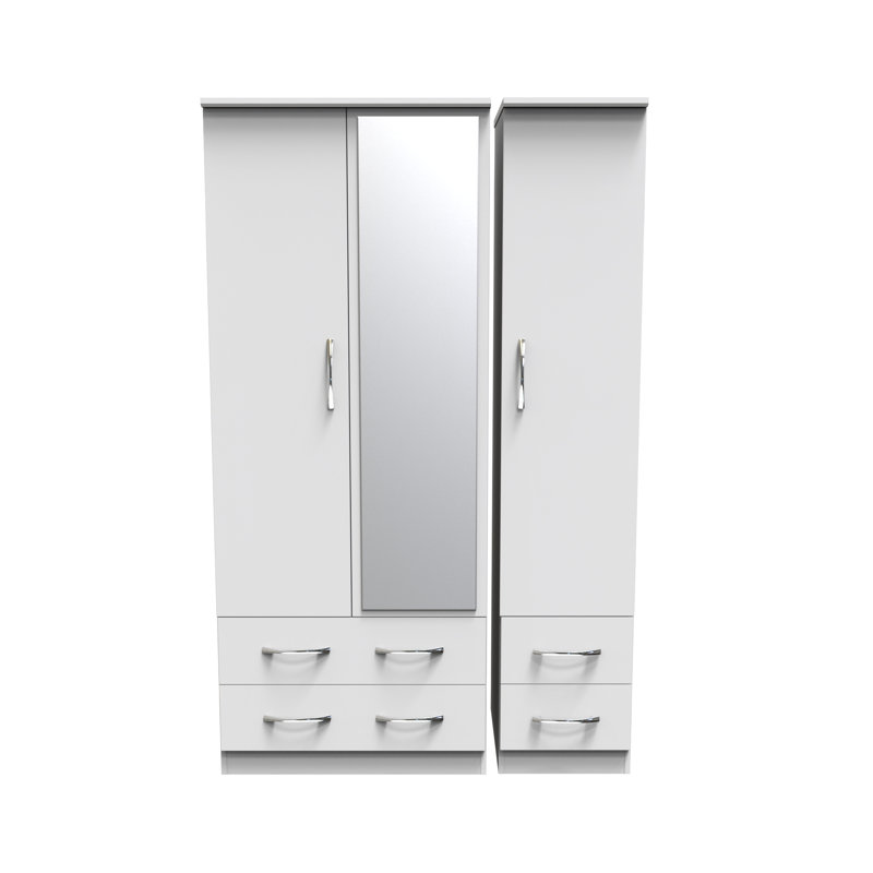 Dekyn Triple 4 Drawer Mirror Wardrobe, White Matt