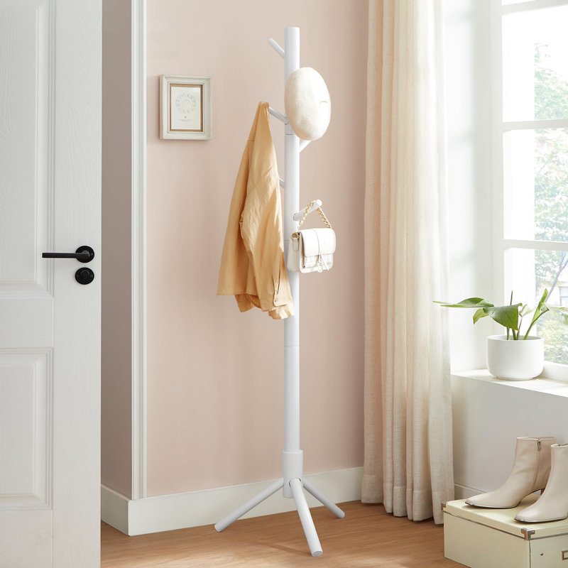 Freestanding solid wood tree-shaped coat rack, White