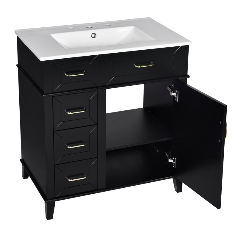 Meuble-lavabo de 30 po avec lavabo en céramique, Noir