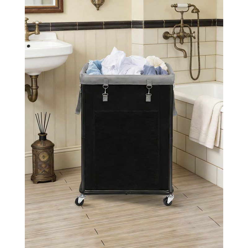 Grand panier à linge sur roulettes avec roues et sac amovible, chariot à linge d'une capacité de 160 L avec cadre en métal et roulettes de frein pour la chambre à coucher, la salle de bain, le dortoir et la salle de lavage