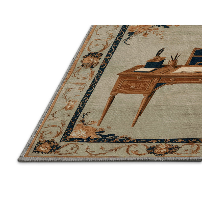 Machine Washable French Brown Area Rug, Round 4'