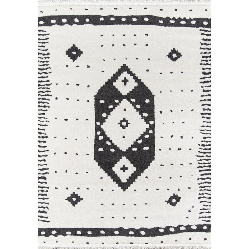 Tapis ivoire / noir Metro, Tapis de couloir 2 pi 3 po x 7 pi 6 po