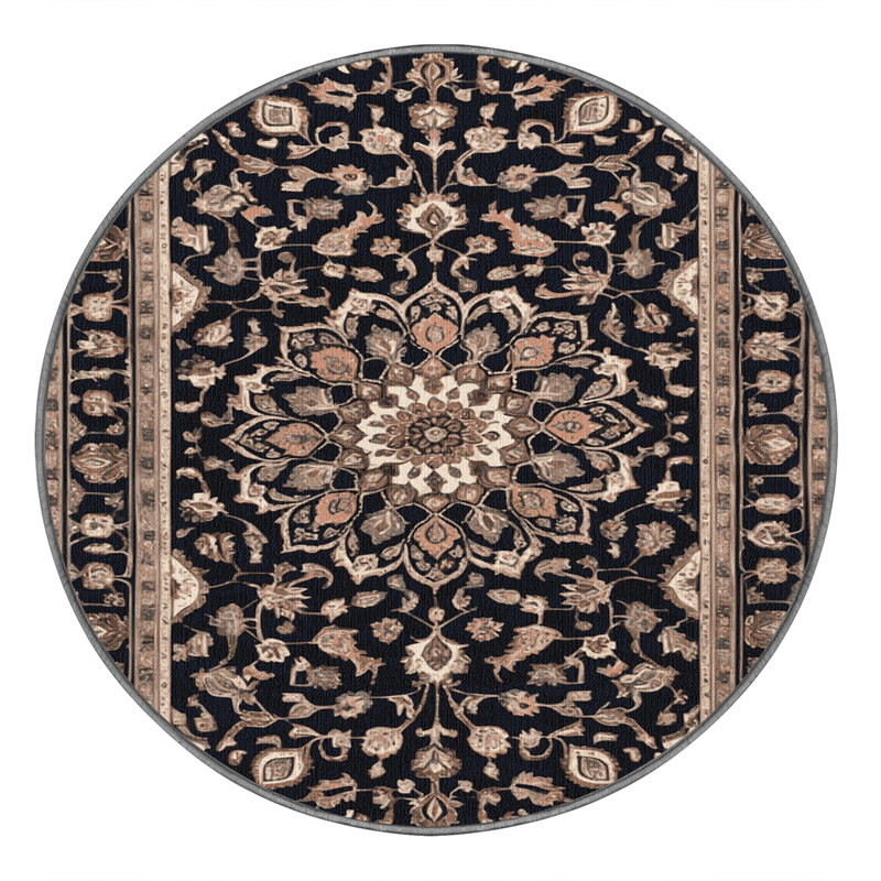 Tapis persan gris lavable à la machine, Rond 7 pi