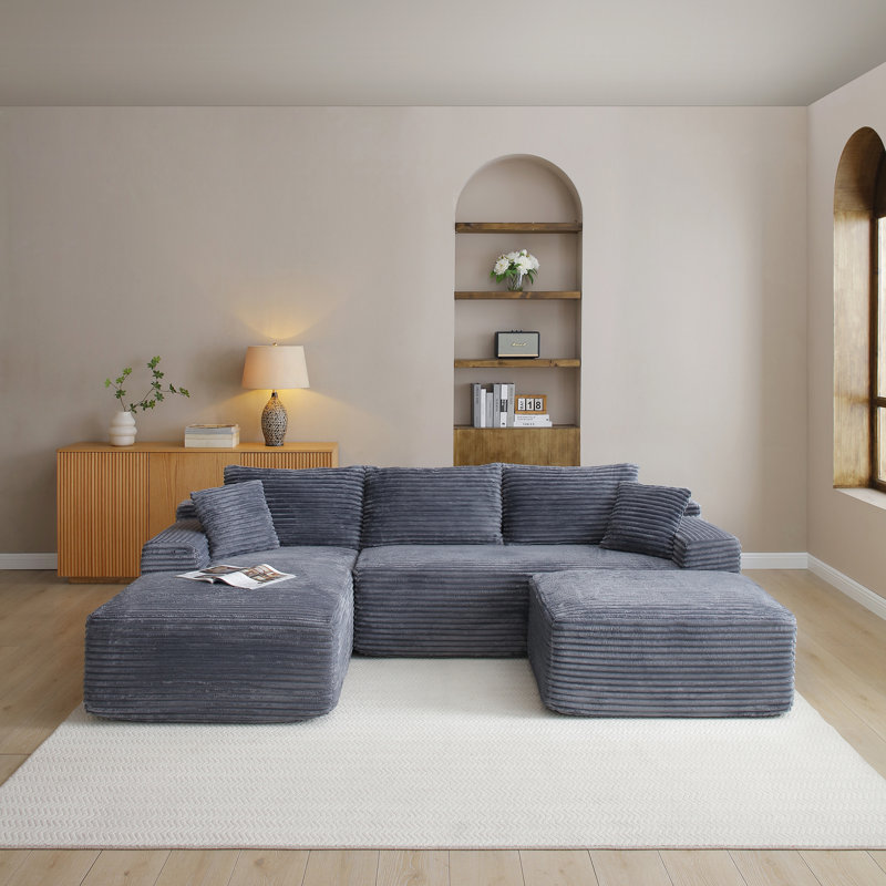 Repose-pieds en velours côtelé, repose-pieds nuage rembourré pour canapé sans os, repose-pieds modulaire en mousse à mémoire de forme compressée