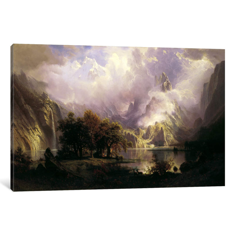 View Of Rocky Mountains by Albert Bierstadt - Painting on Canvas, 20.32 cm H x 30.48 cm W, No Frame