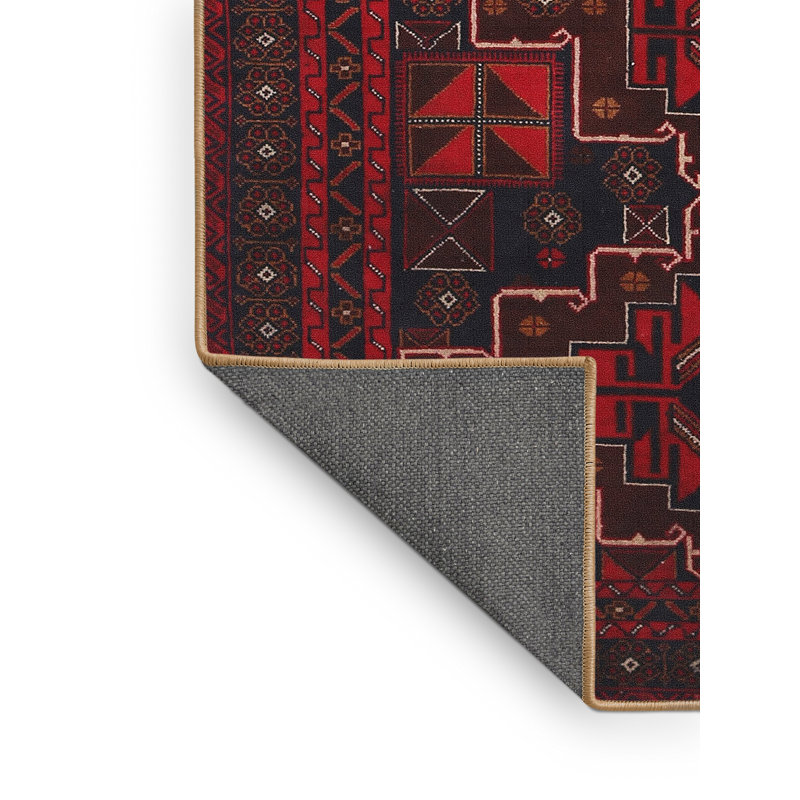 Tapis traditionnel rouge / noir Lamentin, Rectangle 8 pi x 10 pi
