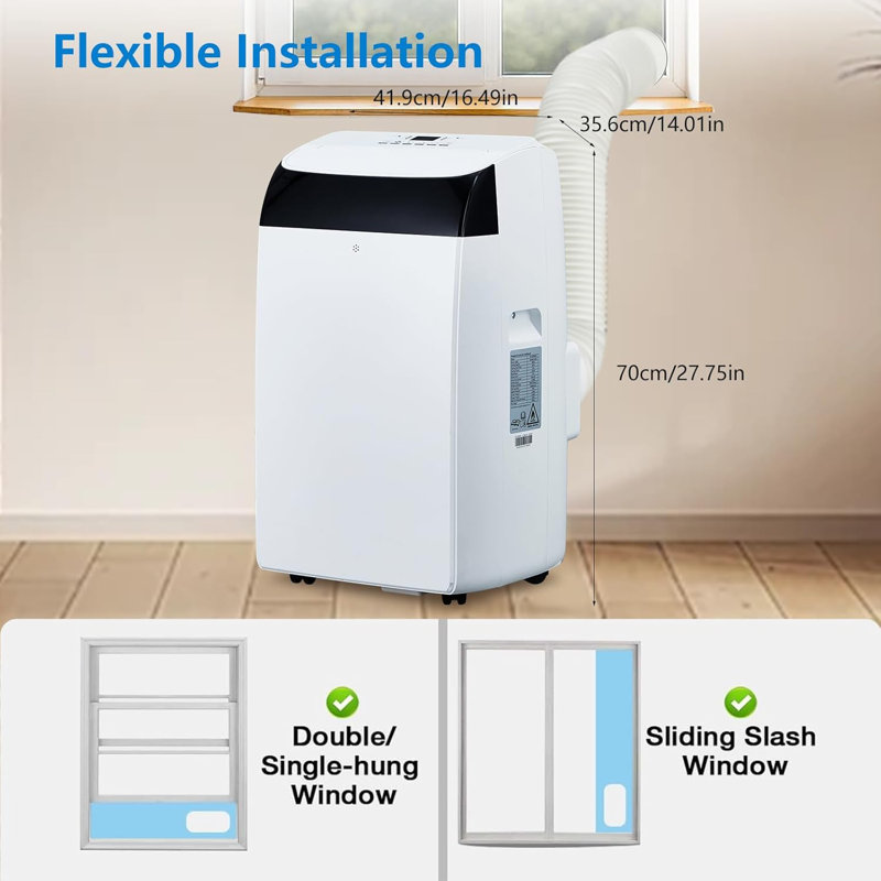 14,000 BTU Portable Air Conditioner with Built-In Dehumidifier, Easy to Move Small AC Unit with Remote Control, Window Mount Exhaust Kit, for Rooms Up to 750 Sq. Ft.