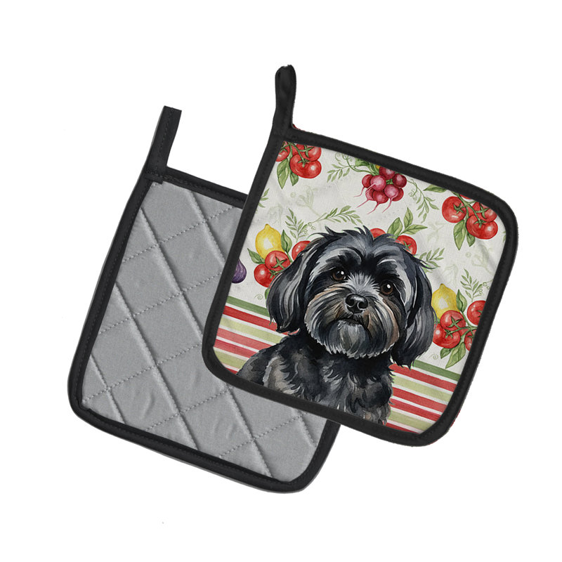 Paire de poignées noires Lhasa Apso, Noir