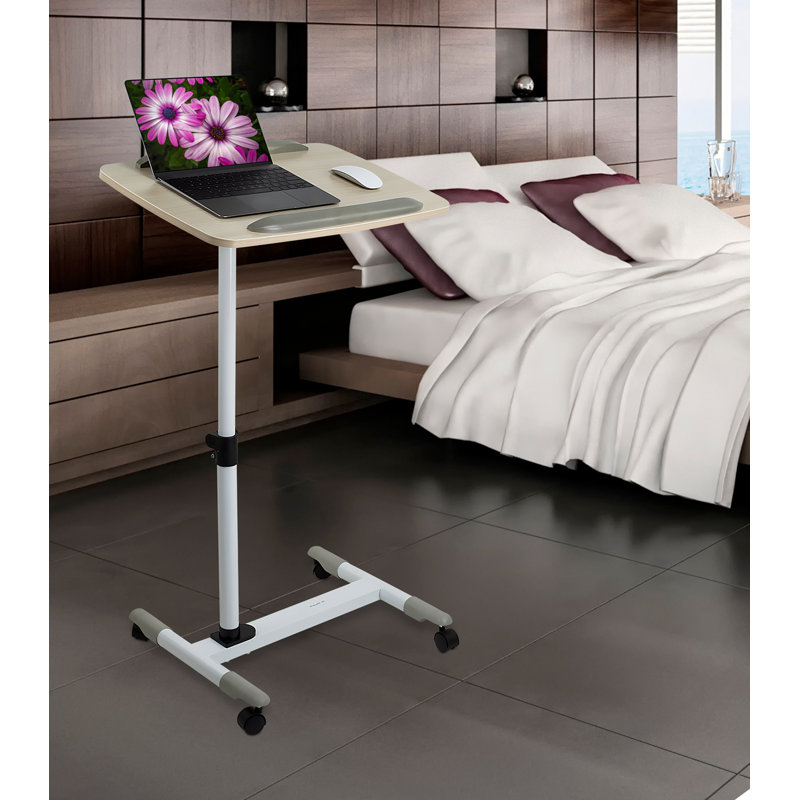 White Adjustable Height Laptop Cart with Drawer and Casters