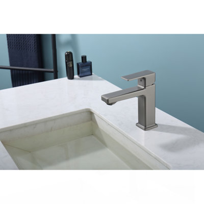 Gun Gray Single Hole Bathroom Faucet,Laundry Vanity Sink Faucet With Two 9/16" Hoses