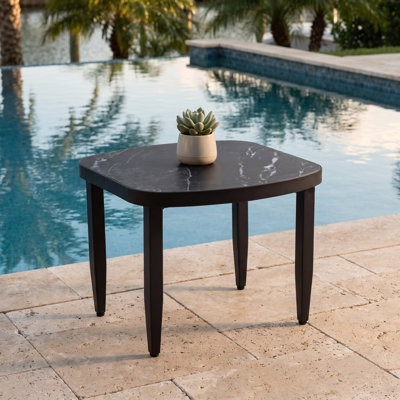 Sintered Stone Outdoor Dining Table with Aluminum Frame — Marble-Inspired Black / Ember Black