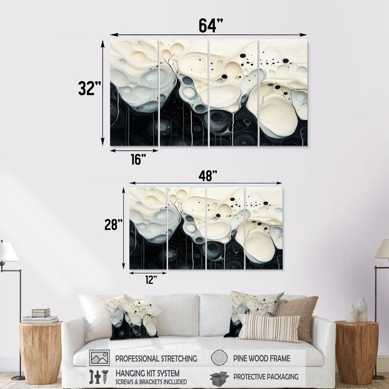 «Black Wave», art mural moderne, 4, H 32 po x l 64 po