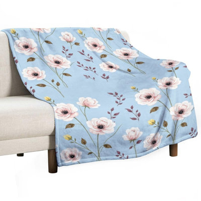 Pink Floral Pattern(1) Luxury Flannel Throw Blanket, Soft Warm Fuzzy Blanket for Living Room Sofa Bed Home Decor