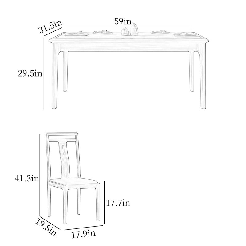 Simple Rectangular Rock Slab Dining Table Sets, 29.5"H x 59"L x 31.5"W