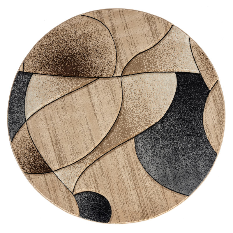 Tapis brun / gris à motif abstrait Nekizia, Rond 7 pi 11 po