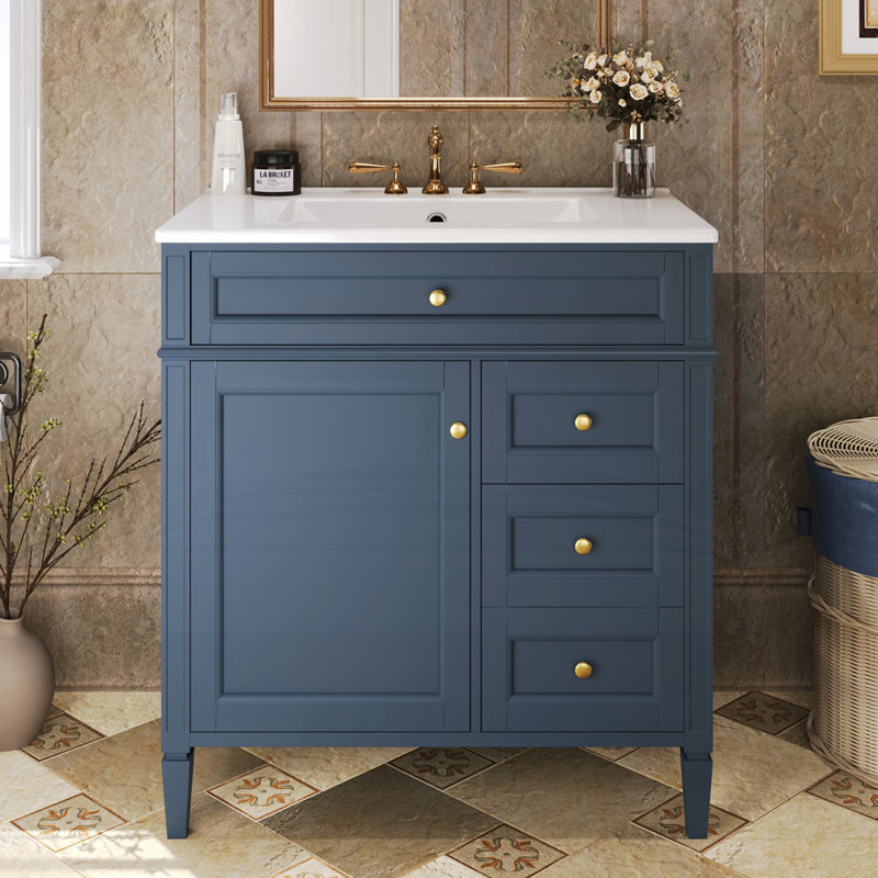 Meuble-lavabo de 30 po avec lavabo supérieur, Doré, Bleu