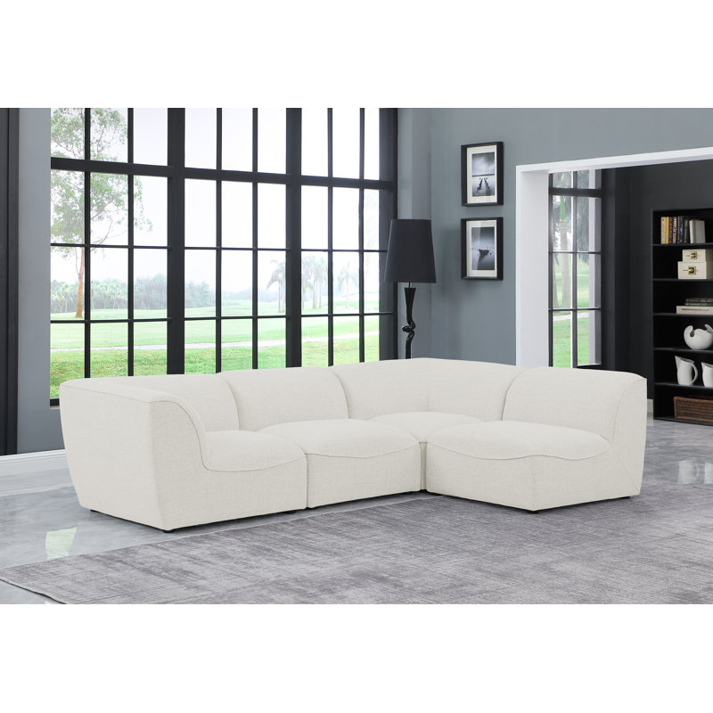 Artidiello Upholstered L-Shaped Sectional Reversible, Cream Linen Textured Fabric