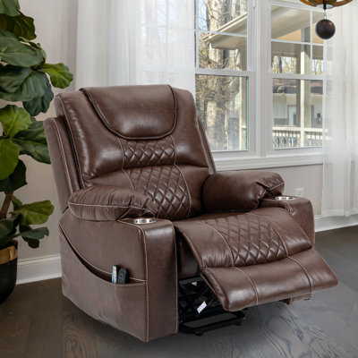 Carollynn Oversized Power Lift Chair for Elderly, Recliner with Heat & Massage,Cup Holders,Side Pockets -  Hokku Designs, 101E95BAEBB34370A985E3B8E89C56AA