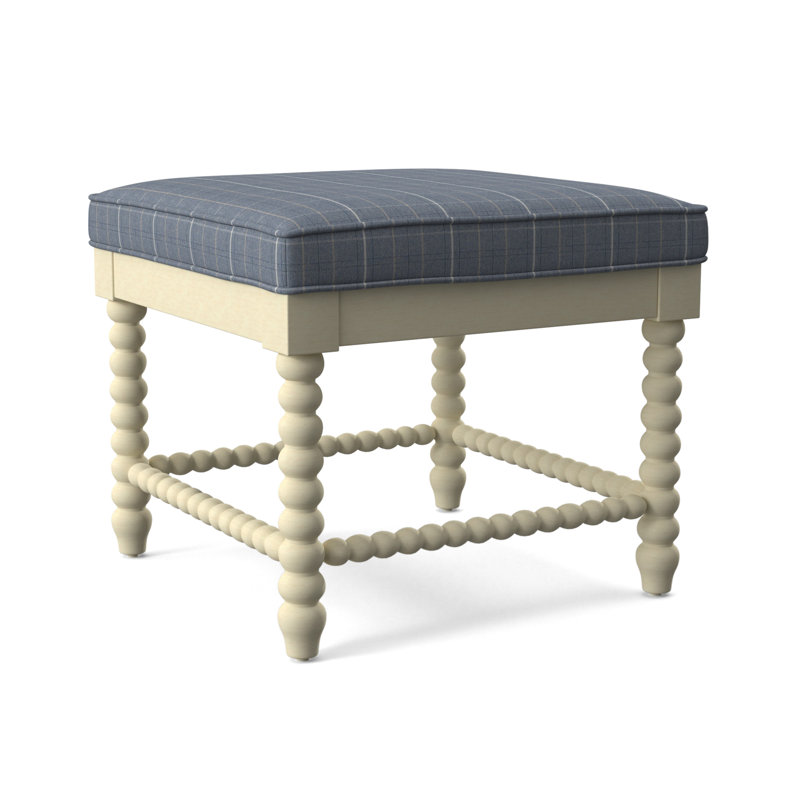 Banc en bois massif Louisa, Sunbrella bleu à fines rayures; 6205-64, Finition bisque