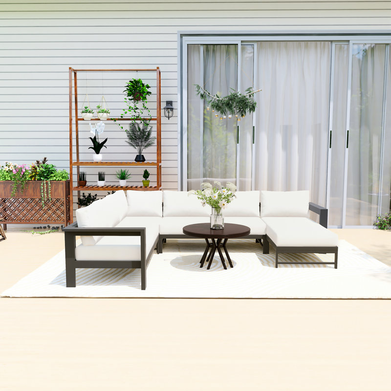 5-Piece Aluminum U-Shaped Outdoor Sectional Set, White