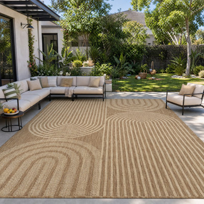 UV-Resistant Geometric Arch Beige/Brown Indoor Outdoor Area Rug