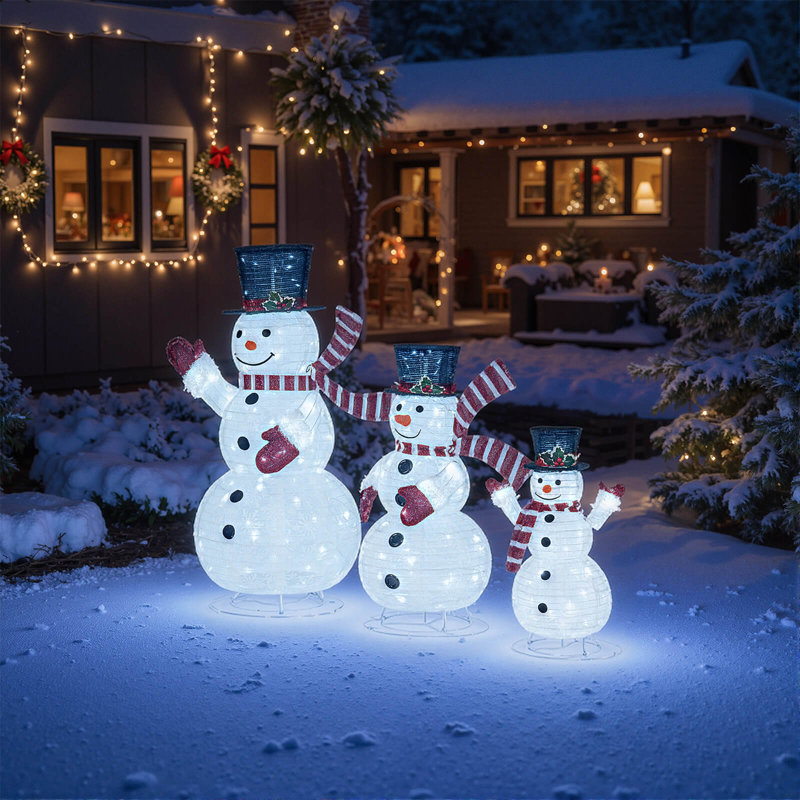 Ensemble de 3 bonhommes de neige 3D pré-éclairés avec 270 lumières DEL pour la maison
