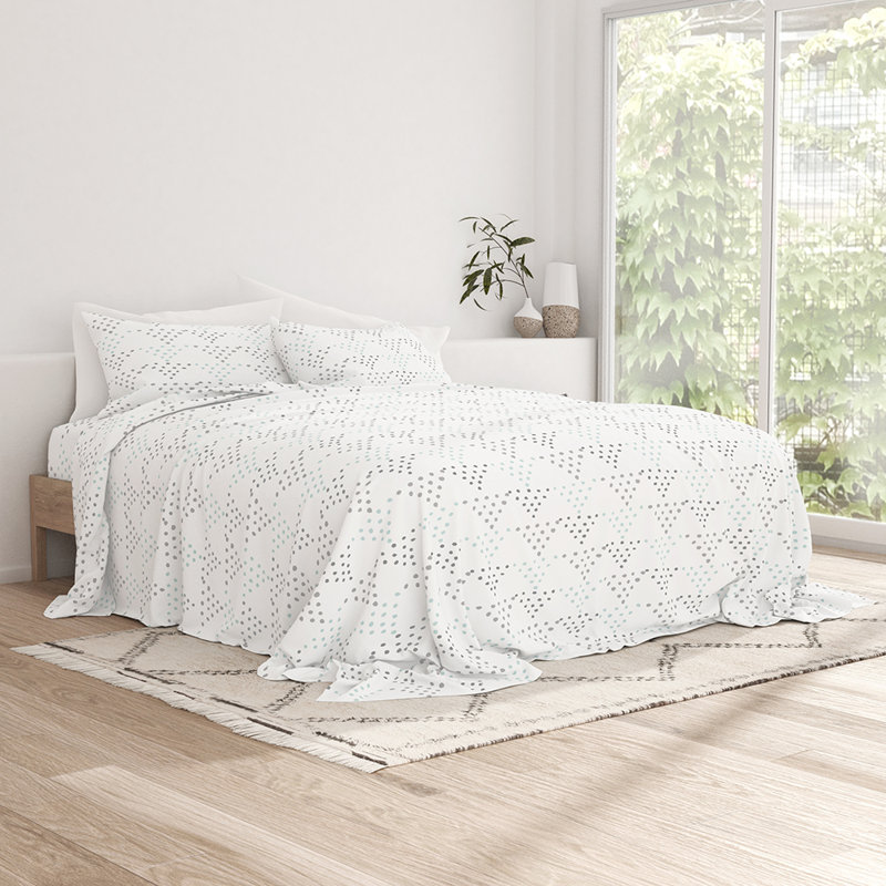 Sheet Set Solid Microfiber Ultra Soft Bedding, Twin Sheet Set with 1 Pillowcase, Light Gray Geometric