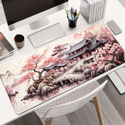  Tapis de souris en caoutchouc, surface en microfibre lisse, base antidérapante, tapis de souris décoratif à bord arrondi pour bureau et jeux, 16 po x 36 po, aquarelle rose River House