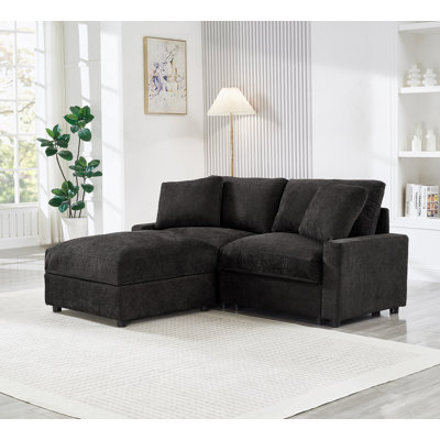 Canapé modulaire modulaire avec 3 rangements, canapé en tissu de polyester en forme de L pour le salon, canapé 2 places Cloud Comfort avec repose-pieds, canapé à assise profonde moderne et flexible (noir)