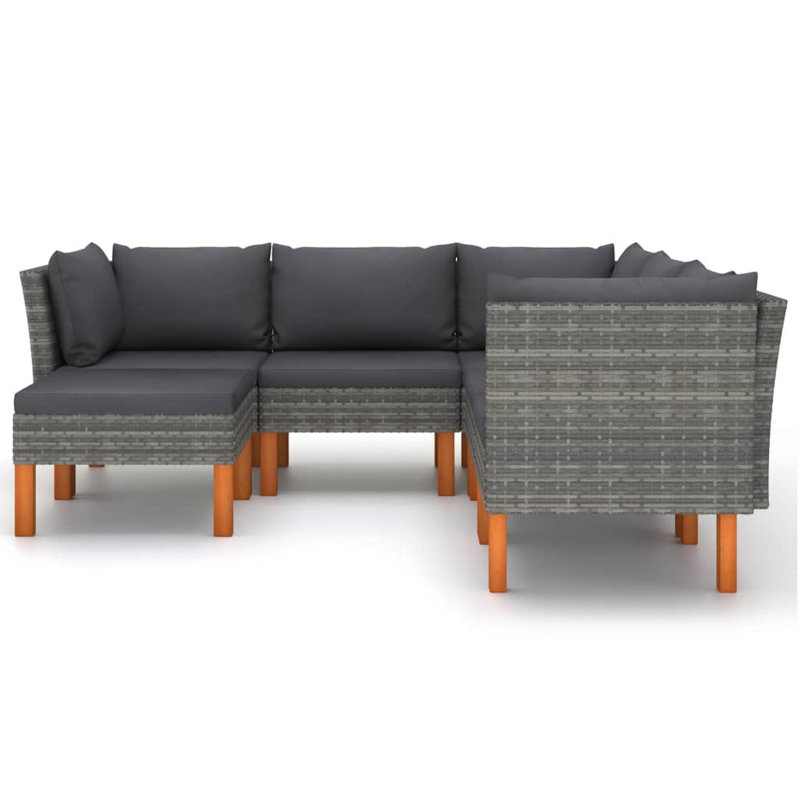 Ensemble de canapé modulaire d'extérieur 6 pièces Casey, rotin gris, bois massif