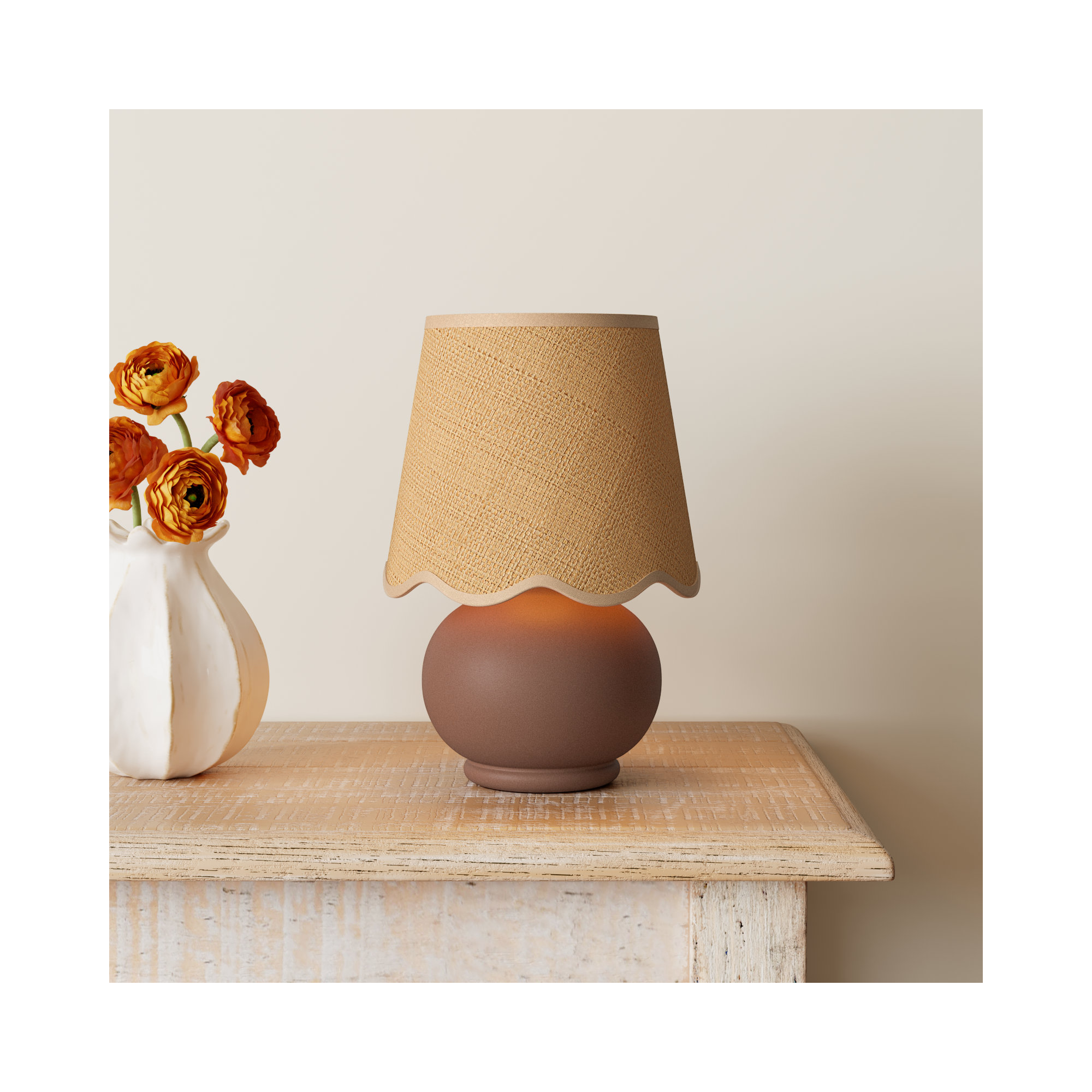 Momsen Scallop Shade Matte Lamp, Natural, Brown, 13"H x 8"W x 8"D