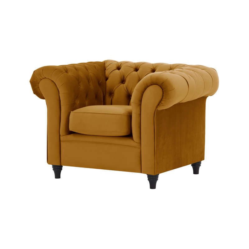 Upholstered Chesterfield Chair, Mustard Yellow