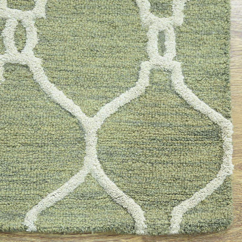 Yassine HAND TUFTED WOOL ECO-FRIENDLY AREA RUGS - Rectangle | Green & Beige, Geometric Modern Design, High Pile Handmade Anti Skid Area Rugs for Living Room, Bed Room 