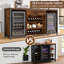 Meuble-bar industriel de 180 cm avec emplacement pour mini-réfrigérateur, casier à vin, tiroir et supports pour verres à pied (réfrigérateur non inclus).-102380459