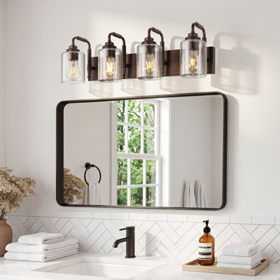 4 - Light Vanity Light Clear Glass Shade, Oil Rubbed Bronze