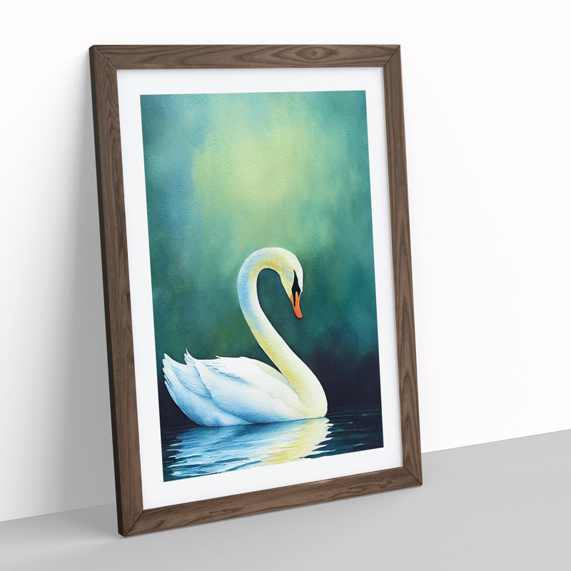 Watercolour Swan - Single Picture Frame Painting, 46cm H x 34cm W x 2cm D, Walnut