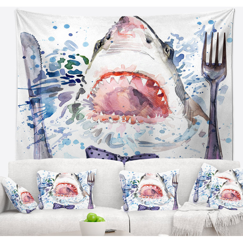 Tapisserie d'illustration de requin affamé Animal, H 32 po x l 39 po