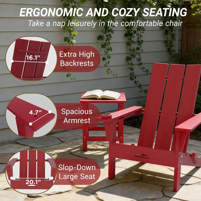 Ensemble de 2 chaises Adirondack pliables en PEHD avec support pour téléphone portable Maillet (ensemble de 2), Rouge, 2