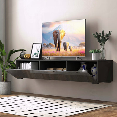Wall Mounted Floating TV Stand with Drop-Down Cabinets