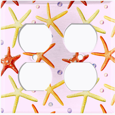 Colorful Starfish Light Pink Nautical & Beach Themed 2 - Gang Duplex Outlet Standard Wall Plate