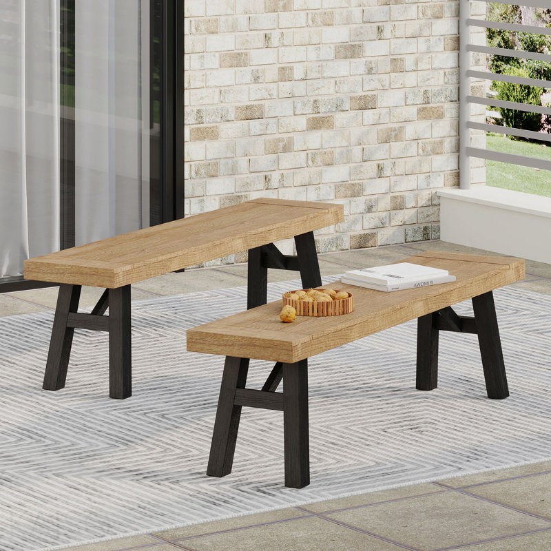 Banc d'extérieur avec panneau à lattes et cadre en bois d'acacia (ensemble de 2), naturel et gris