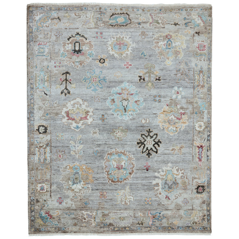 Francessca Hand Knotted Oriental Area Rug in Gray, Rectangle 12' x 15'