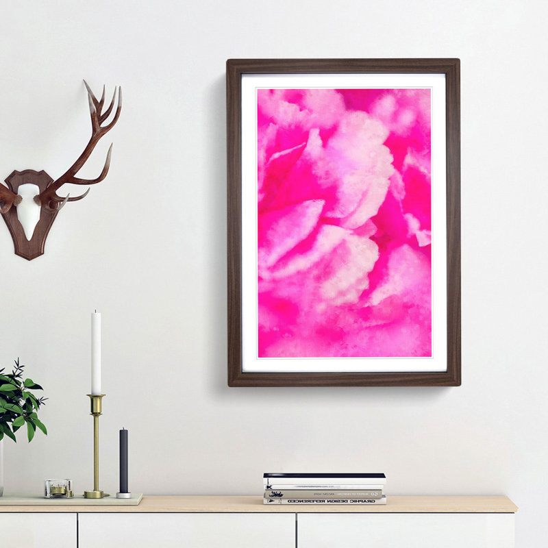 Pink Petals In Bloom - Single Picture Frame Print on MDF, Walnut Framed, 45cm H x 33cm W x 2cm D