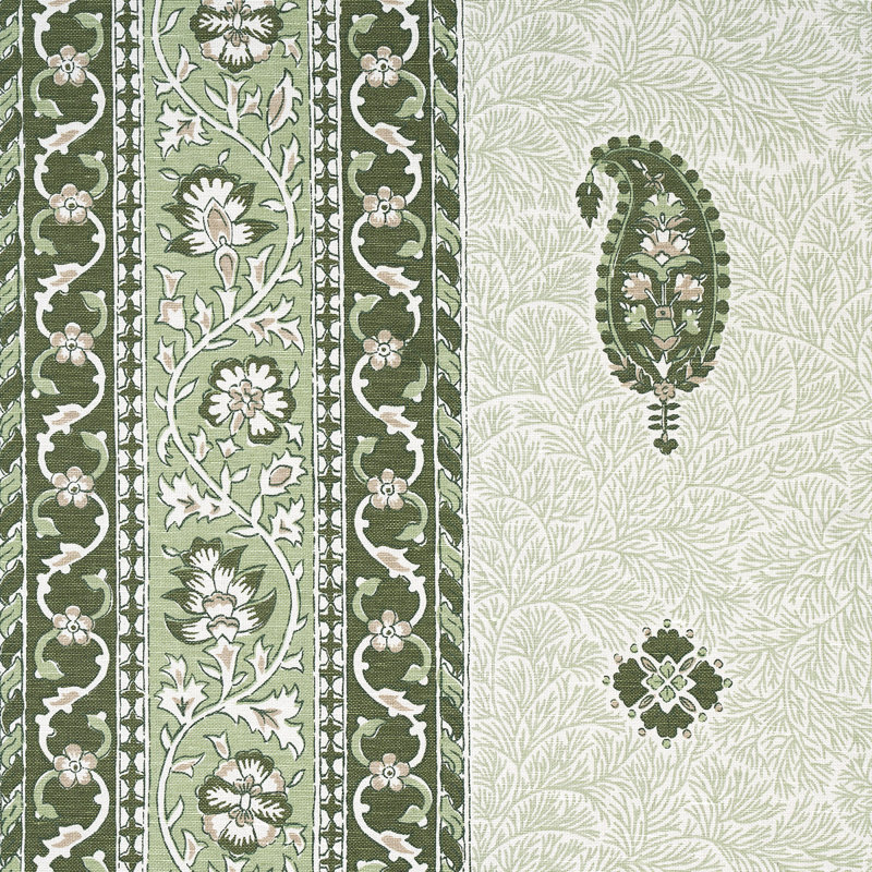Schumacher x Mark D. Sikes Ojai Paisley Fabric, Leaf Green