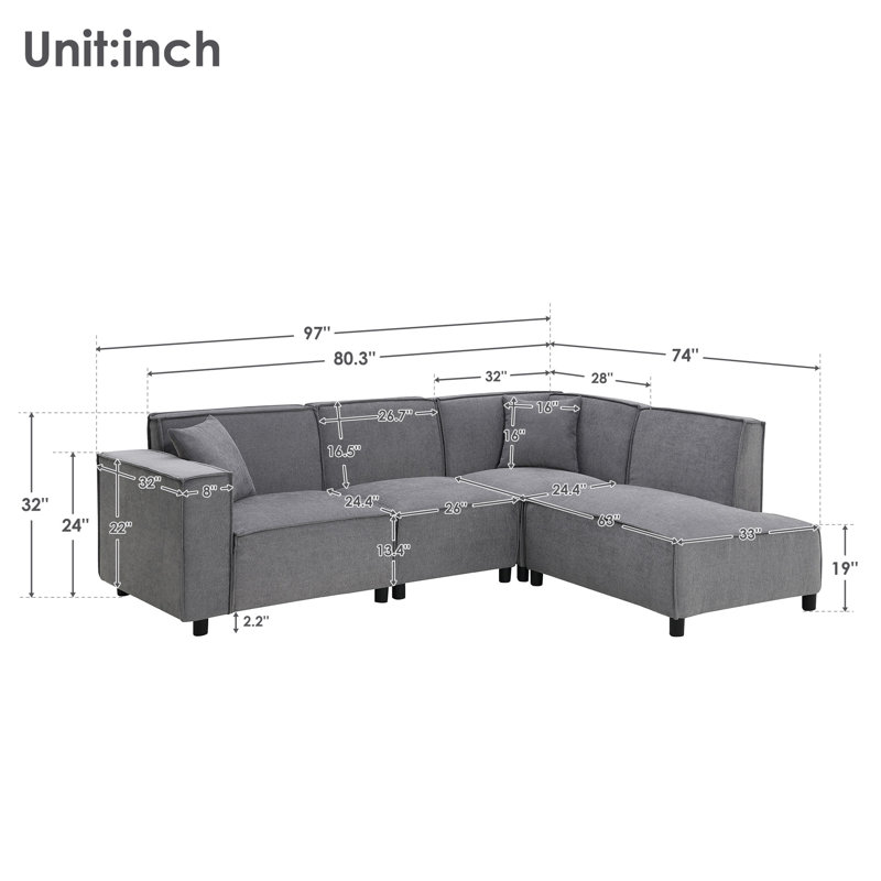 Canapé modulaire Juwann, Gris chenille