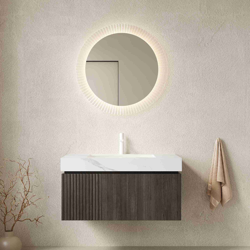 Meuble-lavabo moderne flottant, Espresso, Blanc de Carrare, 36"