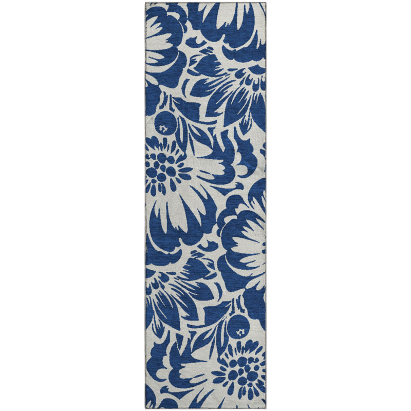 Premium Machine Washable Cerrito AMF551 Navy Rug, Runner 2'3" x 7'6"